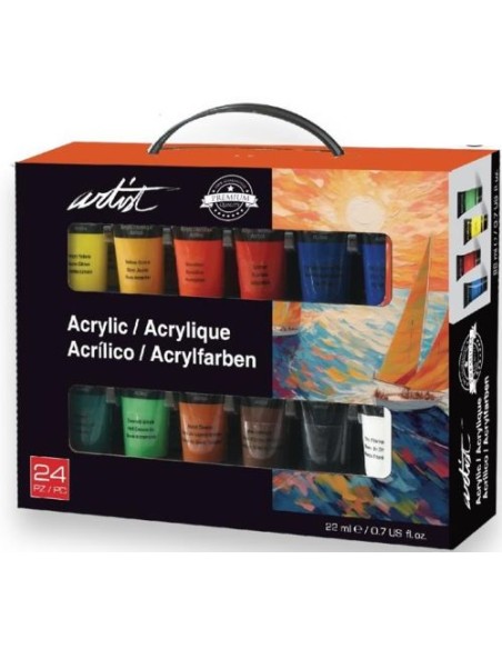 Maletin de carton 24 botes pintura acrilica 22ml artist colores surtidos