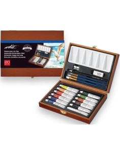 Caja madera 20 tubos acuarela 12ml artist colores surtidos