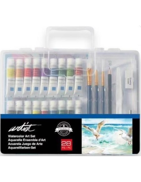 Maletin iniciacion pintura acuarela artist con 28 piezas