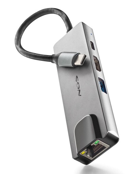 NGS-HUB-0140 hub de interfaz USB 2.0 Type-C 5000 Mbit/s Aluminio, Negro