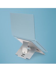Soporte para portátil R-Go Riser Flexible, elevador plegable ajustable para portátil, ergonómico, aluminio Hylite, plata