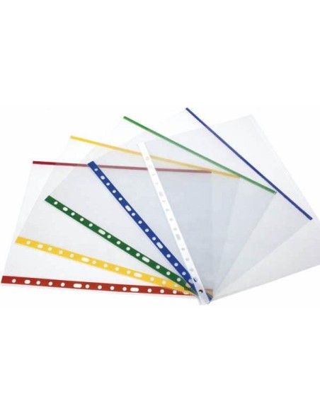 GRAFOPLAS FUNDAS MULTITALADRO 16 POLIPROPILENO TRANSPARENTES LOMO REFORZADO INDICADOR COLOR FOLIO BOLSA -25U-