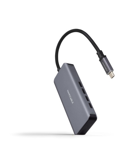 Hub USB-C macho a 4 x USB-C hembra, Aluminio 10 cm, Gris