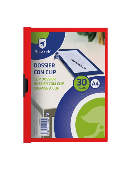 PAQ. 5 DOSSIER CLIP BISMARK A4 ROJO PP