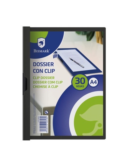 PAQ. 5 DOSSIER CLIP BISMARK A4 NEGRO PP