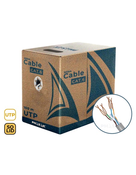 Bobina de Cable de Red 100 m UTP Sólido AWG23 Cat.6 CCA - PHR 6100