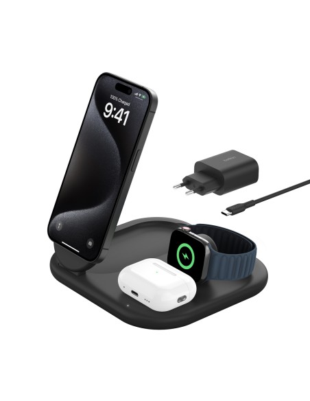 BoostCharge Auriculares, Smartphone, Reloj inteligente Negro USB Cargador inalámbrico Carga rápida Interior