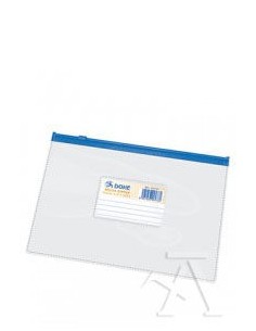 BOLSA ZIPPER A5 APAISADO PVC TRANSPARENTE CIERRE AZUL