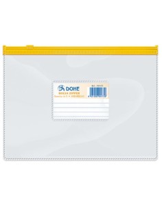Bolsa zipper a5 expandible apaisado pvc transparente cierre amarillo