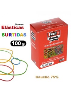 Caja 100g gomas elasticas colores y tamanos surtidos