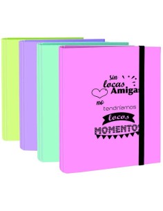 MARIOLA CARPETA ANILLAS MIXTAS 4X40 CARTÓN FORRADO PLASTIFICADO C/FRASES FOLIO SURTIDOS PASTEL