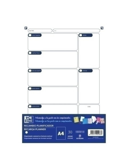 OXFORD RECAMBIO PLANNER SEMANAL PARA EBINDER A4 30H 400162338 - Pack de 15 unidades