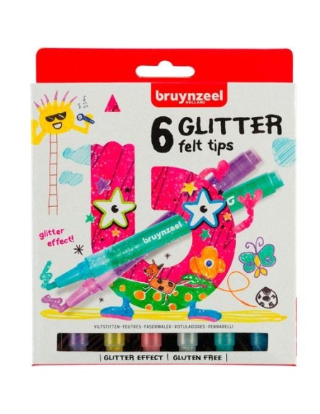 TALENS BRUYNZEEL ESTUCHE 6 ROTULADORES GLITTER KIDS BRILLANTES COLORES SURTIDOS