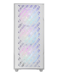 MC-GEO, Caja Gaming ATX, 4x Ventiladores FRGB Rainbow 12cm, Panel Frontal Mesh Geométrico, Ventana Lateral Cristal Templado, Sem