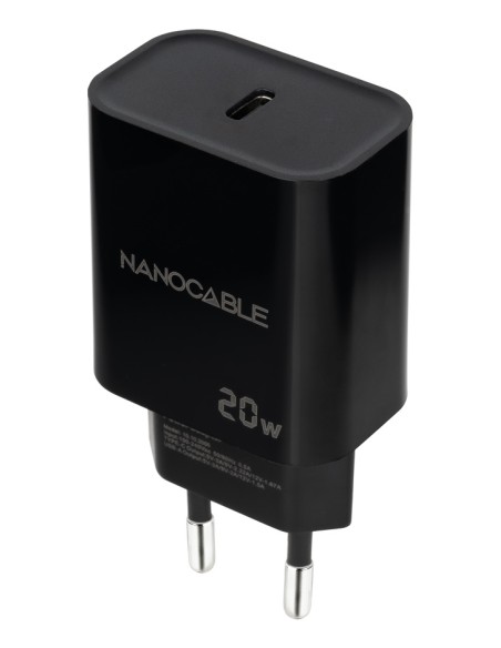 Cargador USB-C PD 20W, Negro
