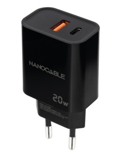 Cargador USB-C/PD + USB-A/QC 20W, Negro