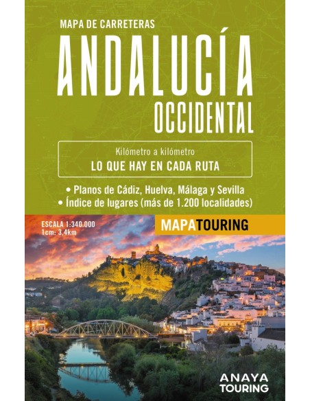 Mapa de carreteras de Andalucia occidental desplegable escala 1 340000
