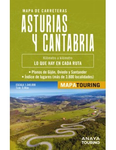 Mapa de carreteras Asturias y Cantabria desplegable escala 1 340000
