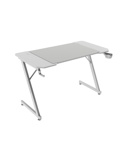 MGD-X120, Mesa Gaming Ergonómica, Superficie en Fibra de Carbono, Estructura Metálica, Alfombrilla XXL, Soporte Auriculares y Be