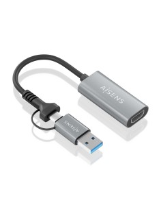 Conversor Aluminio USB-A+USB-C A HDMI 1080P@60Hz, USB-A/M+USB-C/M-HDMI/H, Gris, 15cm