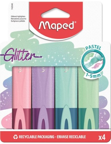 Estuche 4 marcadores glitter fluo neon