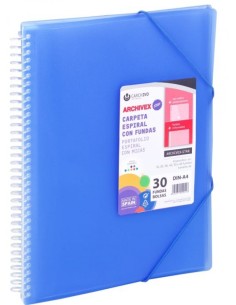 Carpeta 30 fundas a4 espiral archivex star azul carchivo