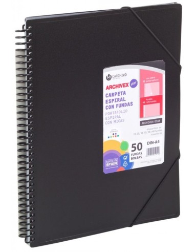 CARPETA 50 FUNDAS A4 ESPIRAL ARCHIVEX STAR NEGRO