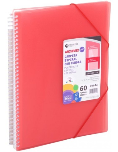 CARPETA 50 FUNDAS A4 ESPIRAL ARCHIVEX STAR ROJO CARCHIVO