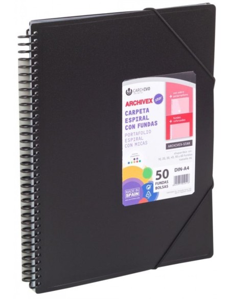 CARPETA 60 FUNDAS A4 ESPIRAL ARCHIVEX STAR NEGRO
