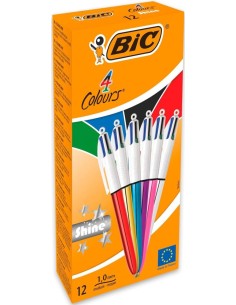 C 12 boligrafos bic 4 colores shine cuerpo surtido punta 1mm