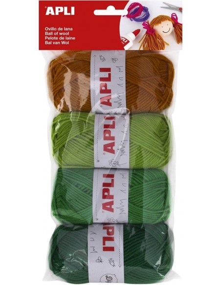 Blister 4 ovillos de lana tonos verdes 50g