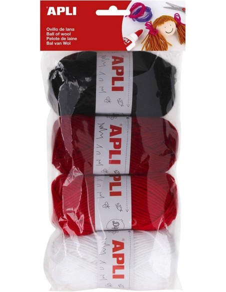 Blister 4 ovillos de lana tonos rojos 50g
