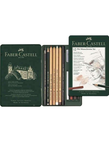 Caja metalica 12 piezas pitt monochrome faber castell