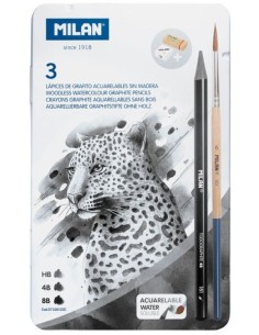 Caja metalica 3 lapices grafito acuarelable afila goma y pincel