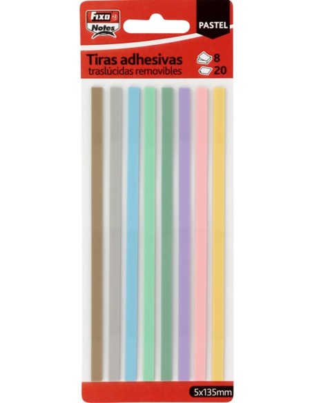 Blister 8 tiras adhesivas translucidas colores pastel 5x135mm Blister 8 tiras adhesivas translucidas colores pastel 5x135mm