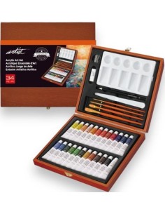 Caja madera 35 tubos pintura acrilica 12ml artist colores