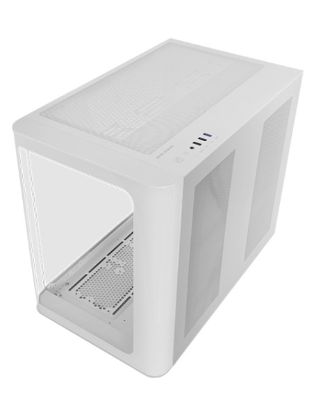 MC-FUSION, Caja Gaming ATX, Ventana Lateral Completa y Frontal Curvo Cristal Templado Continuo, Semitorre PC Doble Cámara, Sopor