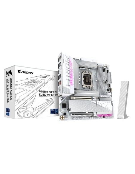 B860M AORUS ELITE WF6E ICE Placa base - CPUs Intel Core Ultra, VRM de 12+1+2+1 fases, hasta 9200MHz DDR5, 1xPCIe 5.0 + 2xPCIe 4.