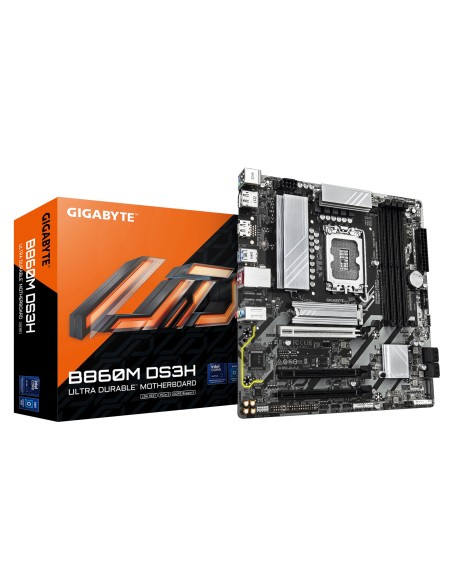 B860M DS3H Placa base - CPUs Intel Core Ultra, VRM de 5+1+2+1 fases, hasta 9066MHz DDR5, 1xPCIe 5.0 + 1xPCIe 4.0 M.2, LAN 2,5 Gb