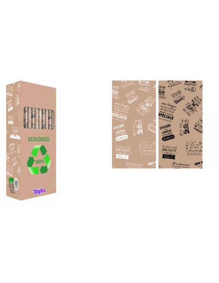 Rollo papel regalo Kraft reciclado 1hoja 70x150cm,45gr frases positivas 4 idiomas 01019004