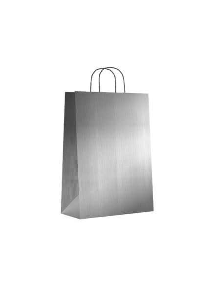 Paq.25 bolsas papel asa retorcida formato m 27+12x37cm 90gr plata 02003039