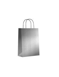 Paq.25 bolsas papel asa retorcida formato xs 18+8x24cm 90gr plata 02003085