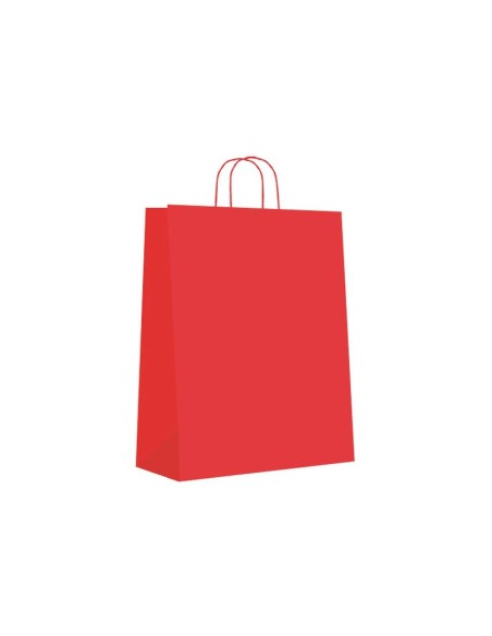 Paq.25 bolsas papel asa retorcida formato l 32+14X40cm 90gr rojo 02004040
