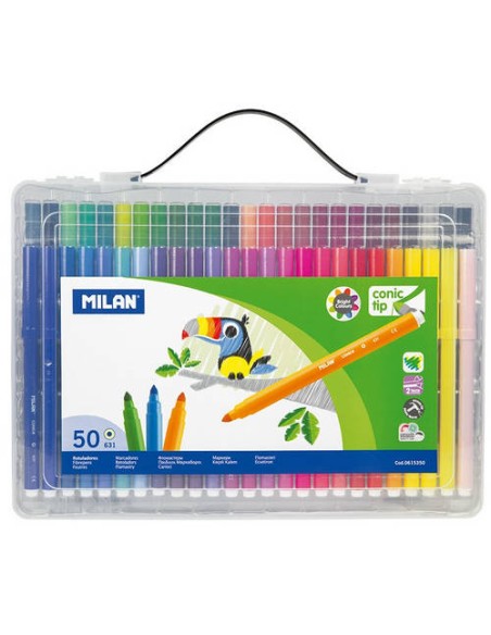 Maletín transparente 50 rotuladores punta cónica base agua 0615350