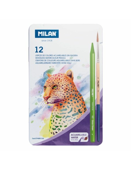 Caja metálica 12 lápices todo mina de color acuarelables Todocolor + pincel