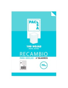 RECAMBIO 70 GRS. 4 TALADROS FOLIO (215X310MM.) 100 HOJAS CUADRÍCULA 4X4 CON MARGEN PACSA - Pack de 25 Unidades - 21211
