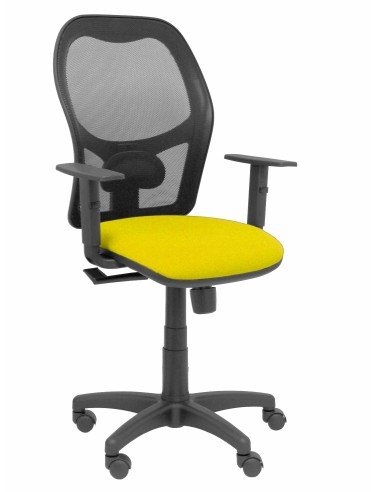 Silla Alocén malla negra asiento bali amarillo brazos regulables