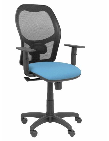 Silla Alocén malla negra asiento bali azul brazos regulables