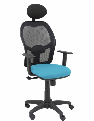 Silla Alocén malla negra asiento bali azul claro brazos regulables cabecero fijo