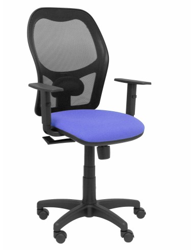 Silla Alocén malla negra asiento bali azul brazos regulables
